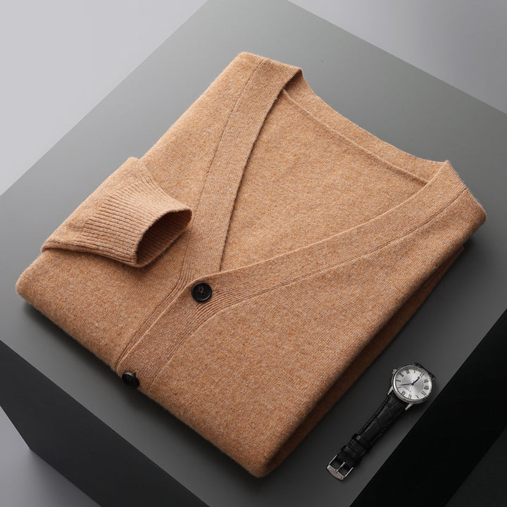 Men's cardigan with V-neck, wool