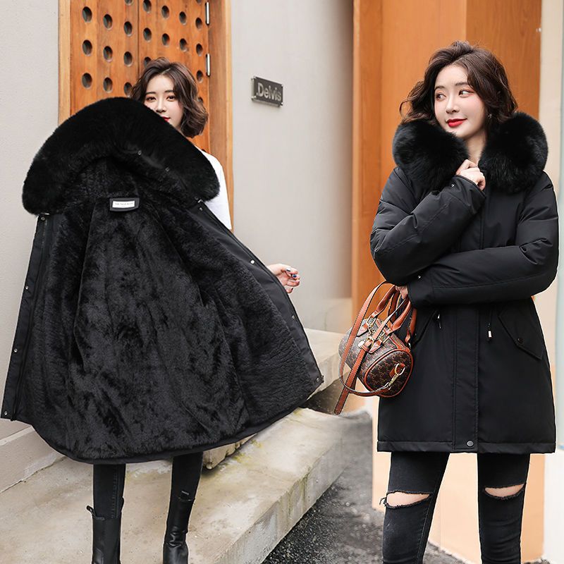 Women's parka, mid-length, padded, faux fur collar