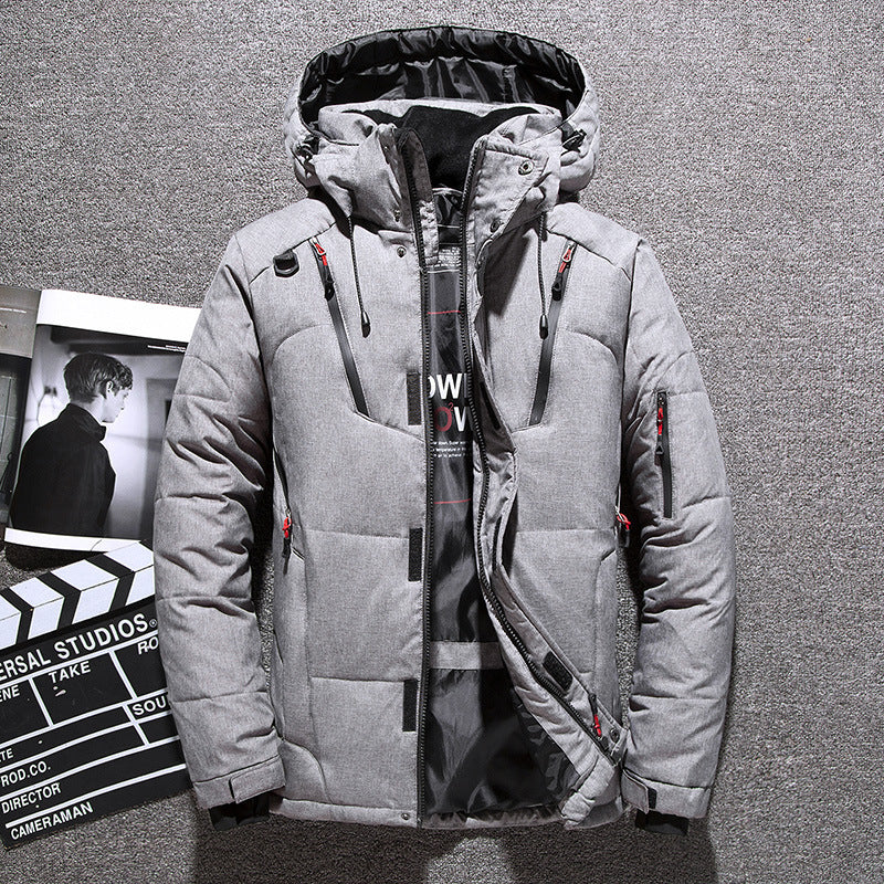 Padded men's down jacket with many pockets