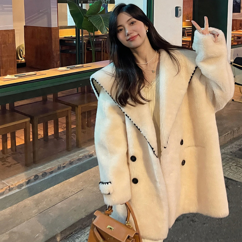 Teddy coat with sailor collar, women's