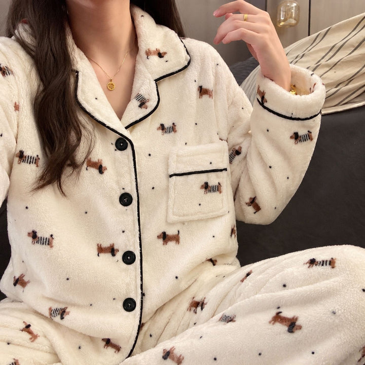 Women's flannel pajama set, lined, winter loungewear