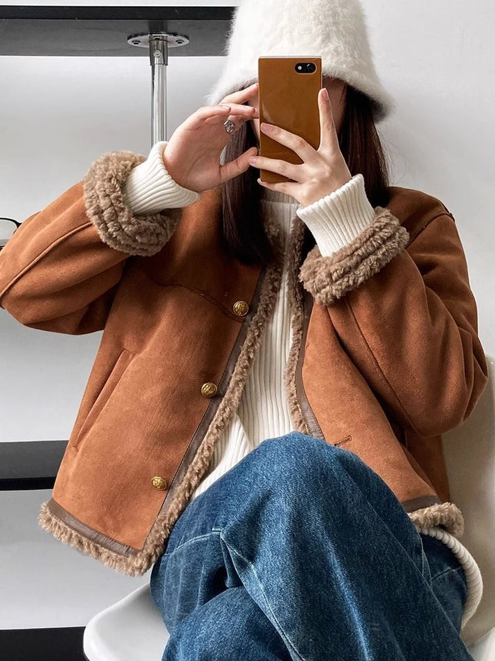 Ladies' winter jacket, plush appearance, lined, casual style