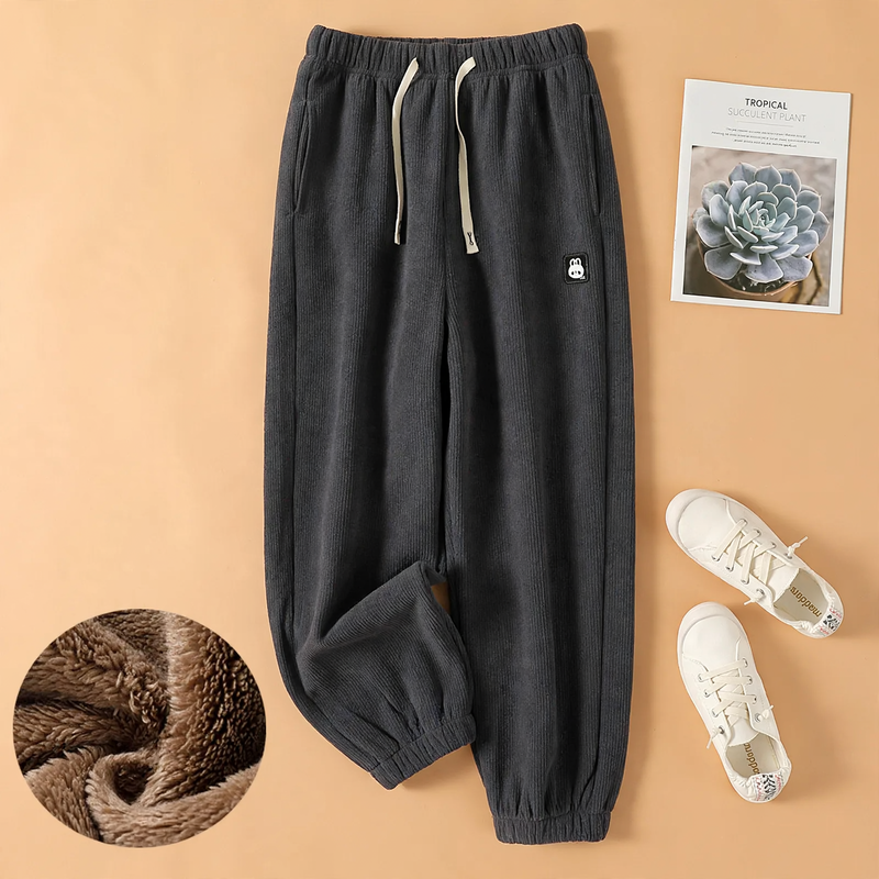 Chenille-Harem pants with elastic waistband