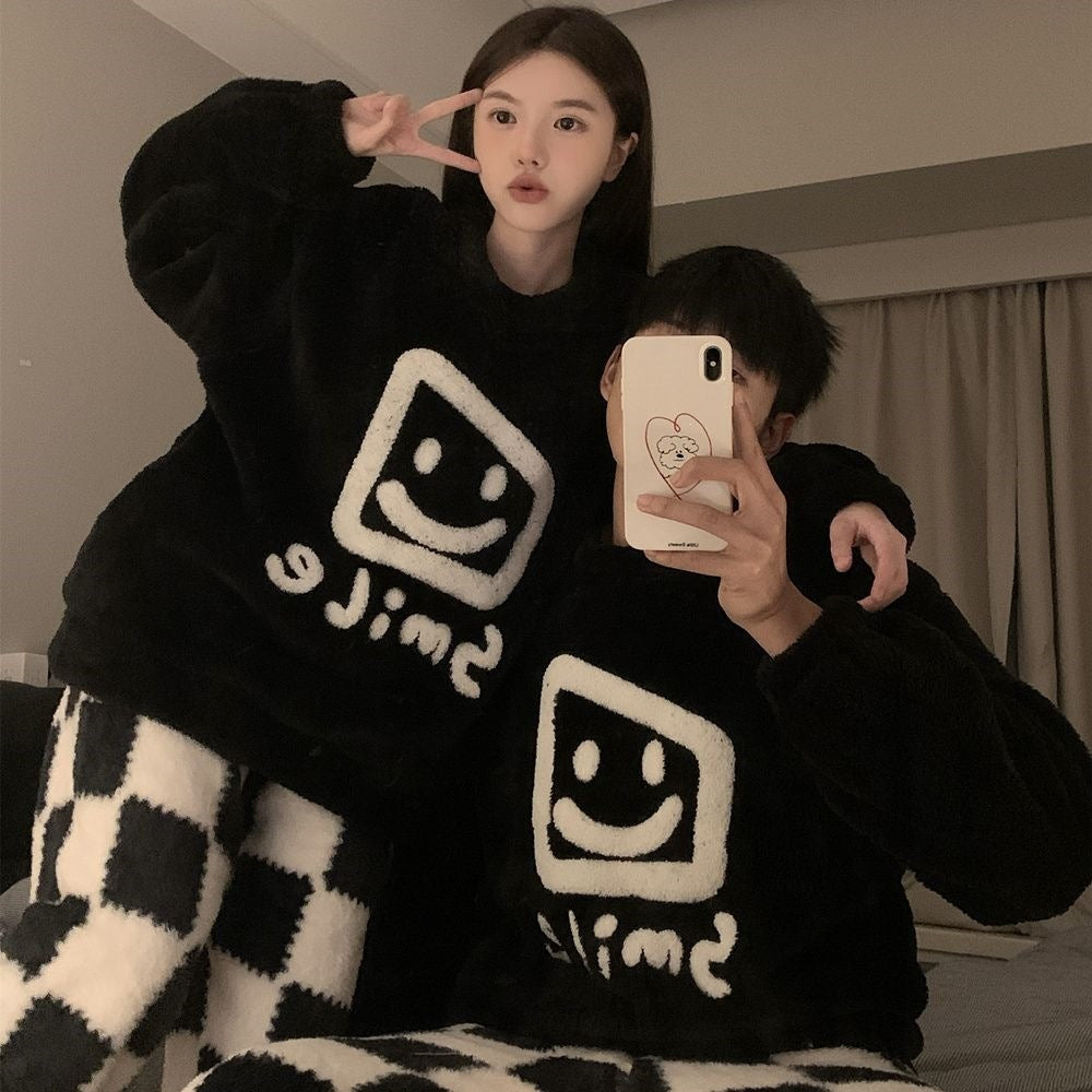 Padded flannel house suit for couples, antistatic