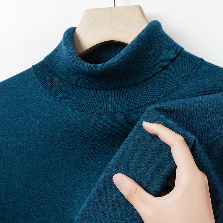 Men's wool pullover, fine knit, standing collar