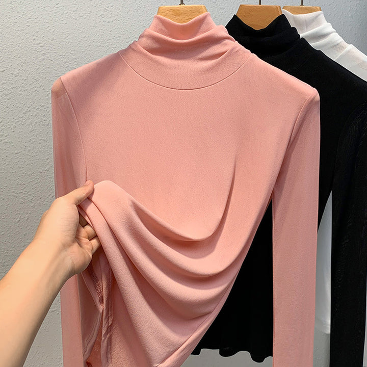 Women's turtleneck top, mesh fabric, lined