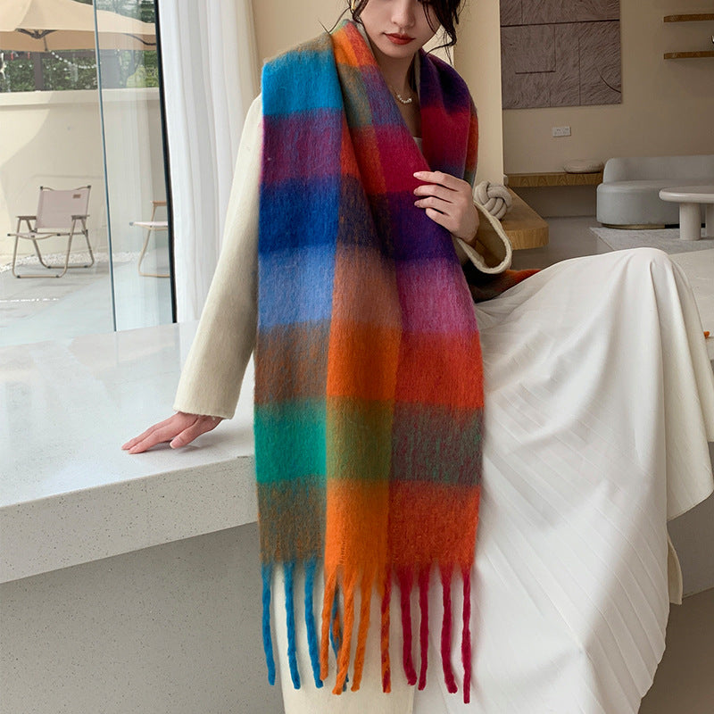 Checked scarf in mohair look, warming
