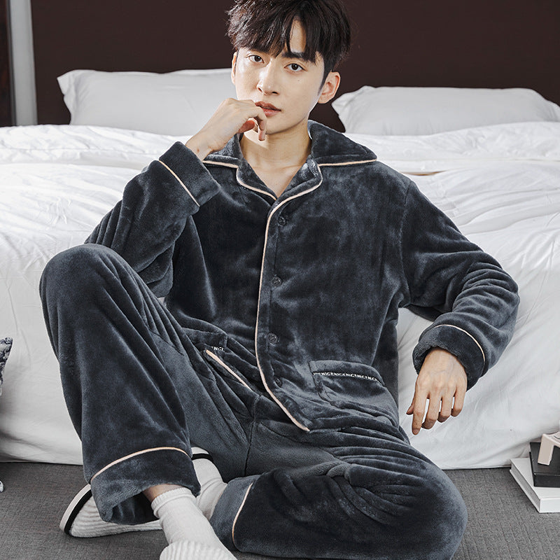 Men's pajamas made of thick coral fleece and flannel