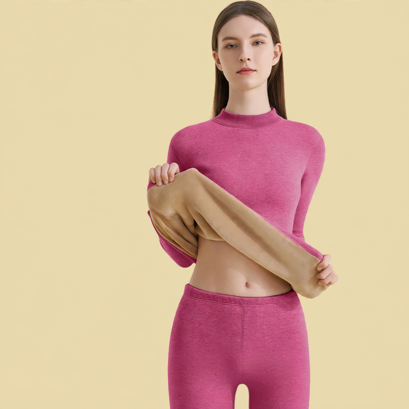 Padded thermal underwear set for women, stand-up collar