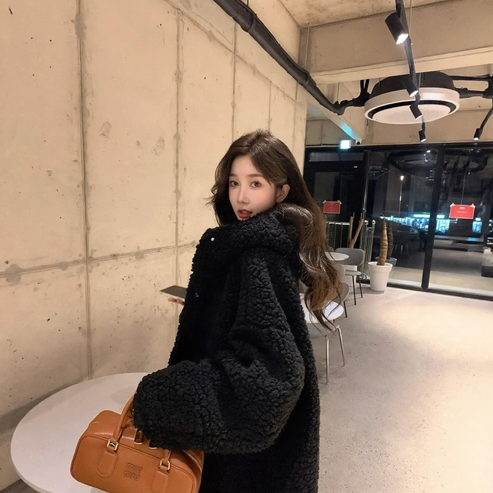 Sheepskin coat with hood, lined