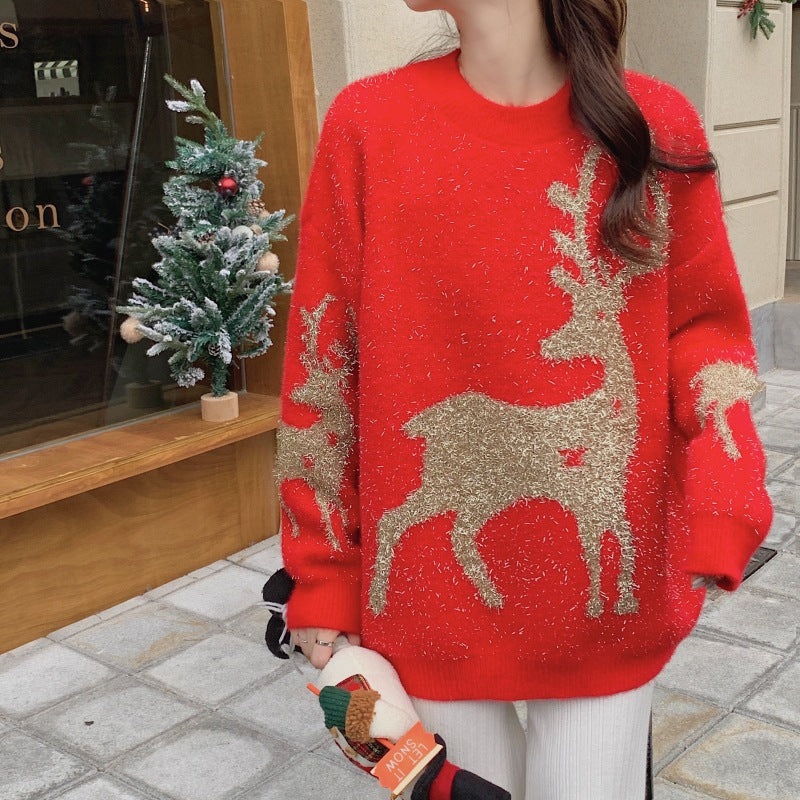 Christmas knitted sweater with animal motif