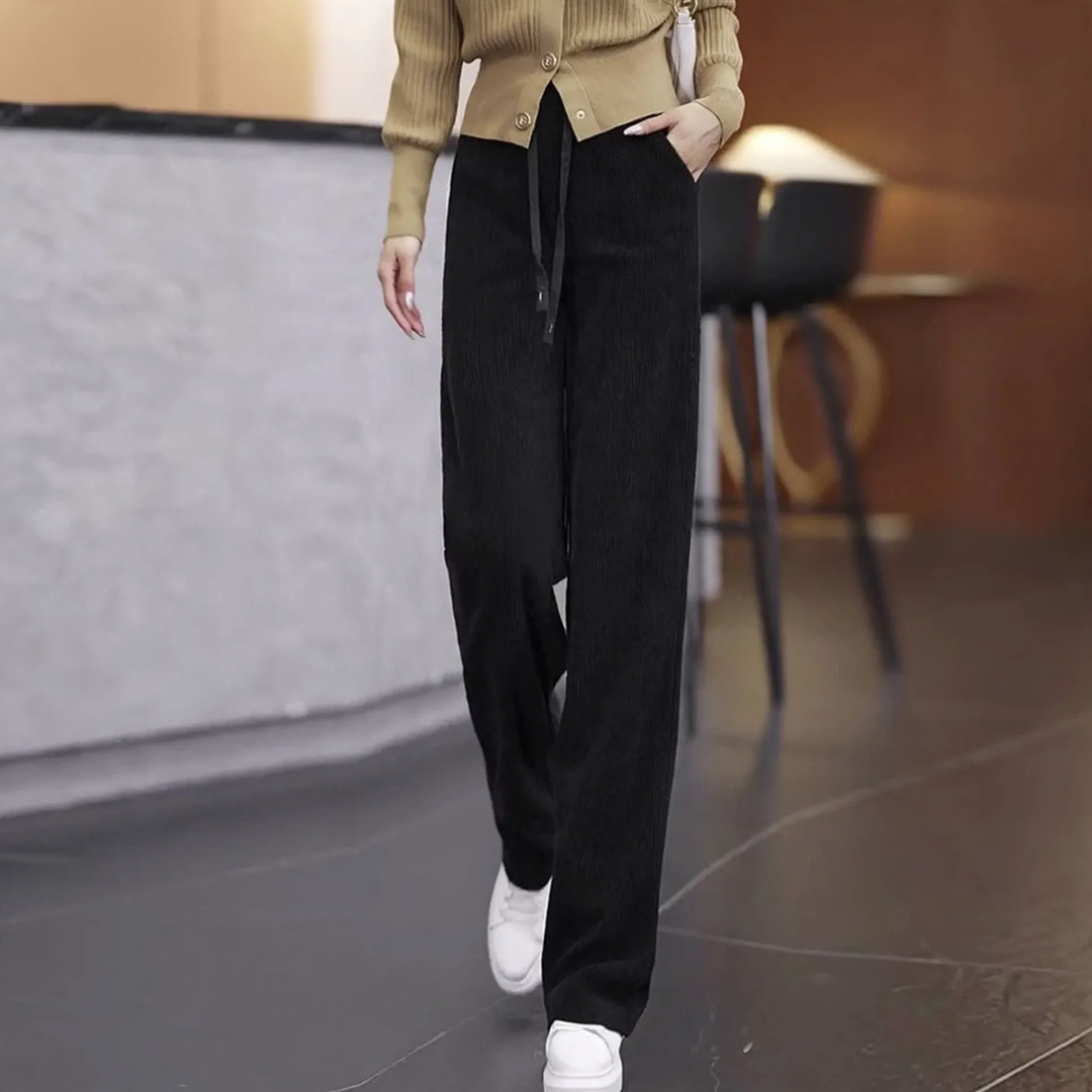 Fleece-lined corduroy trousers, straight fit, elegant