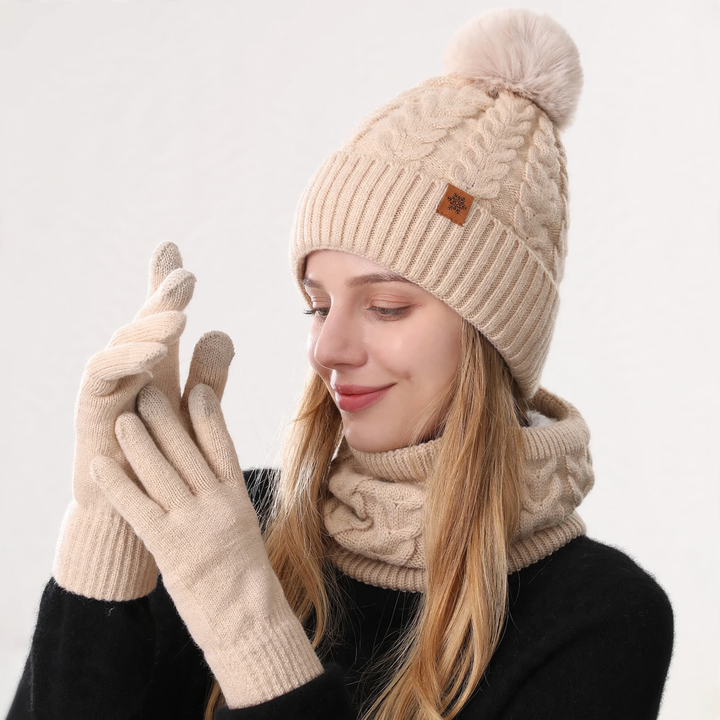 Winter Set: Knitted hat, scarf, and gloves