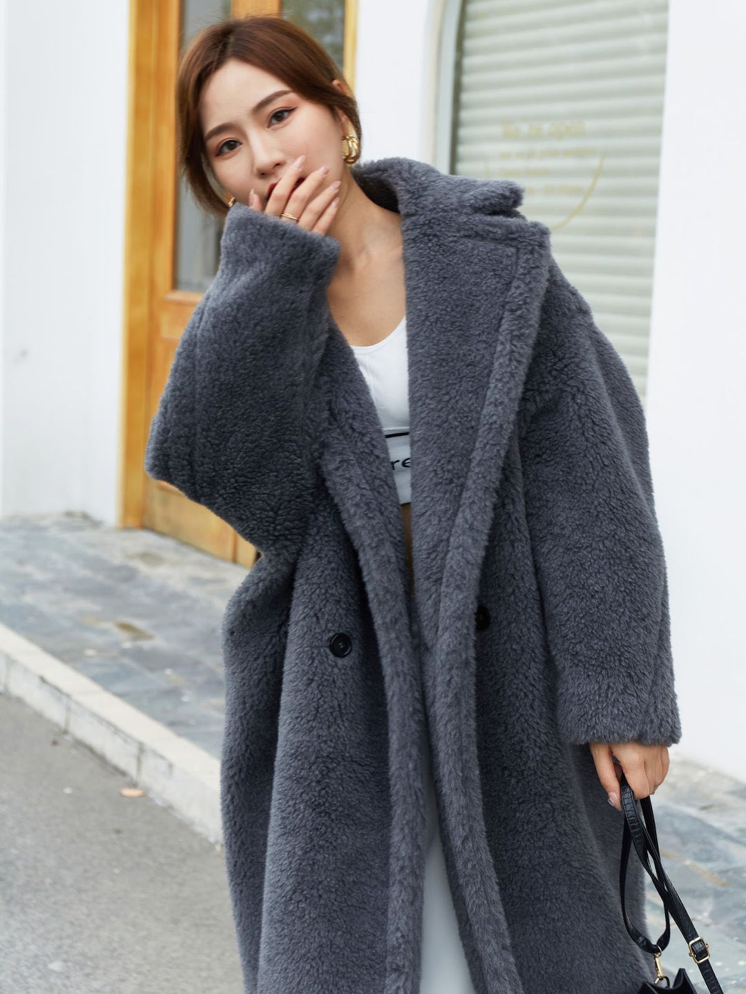 Teddy-Coat, mid-length, Color: Deep Grey