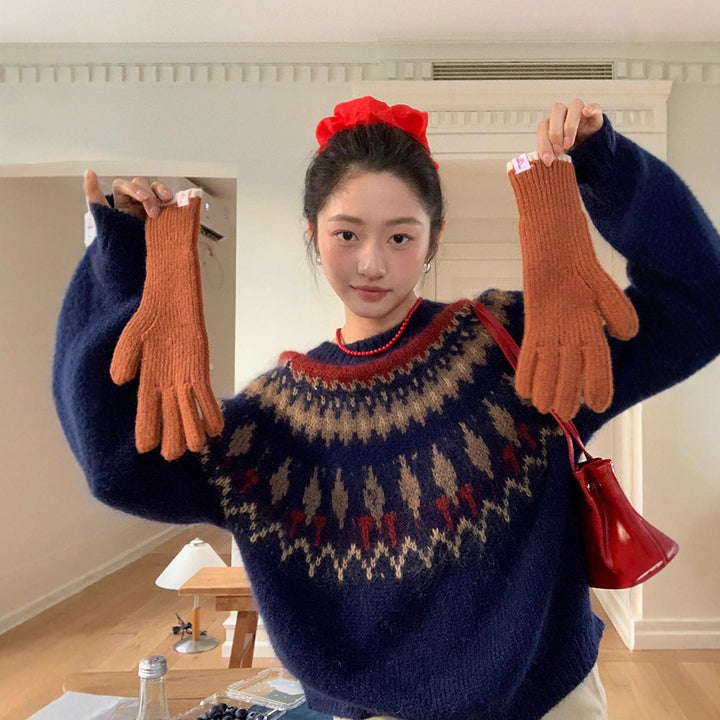 Mohair knit sweater with Fair Isle pattern