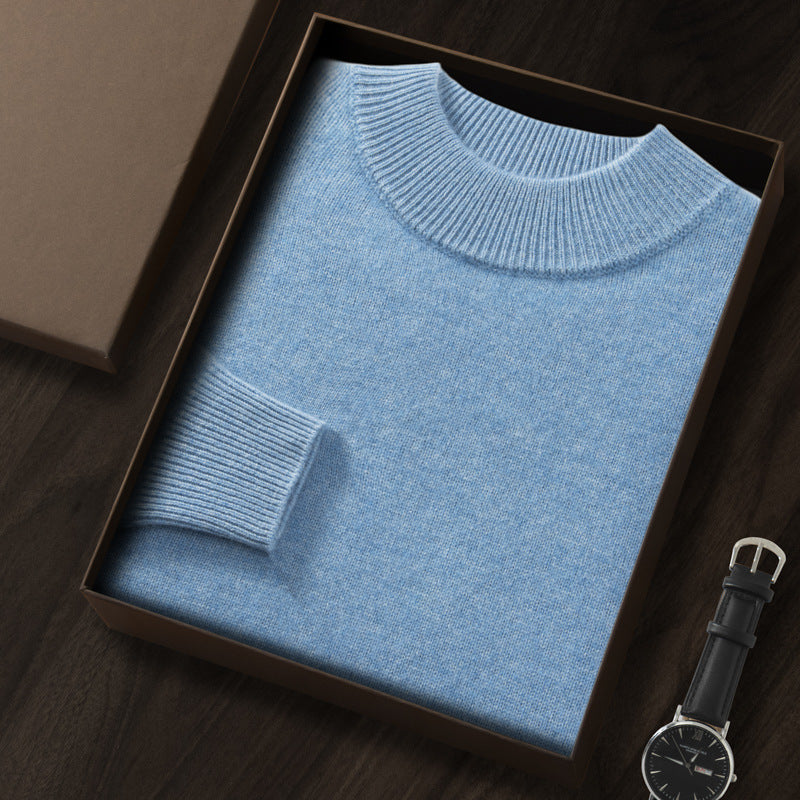 Men's cashmere sweater, round neck or stand-up collar, knitted
