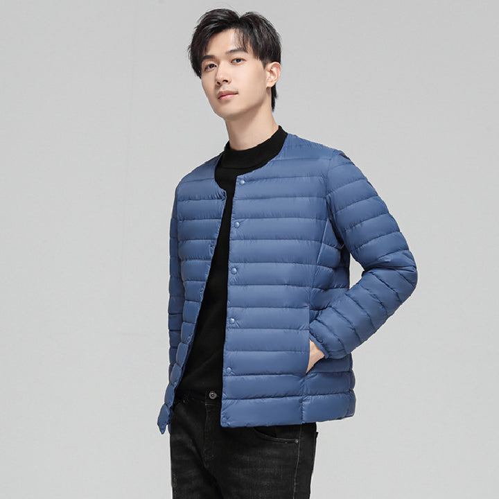 Light men's down jacket, round neck