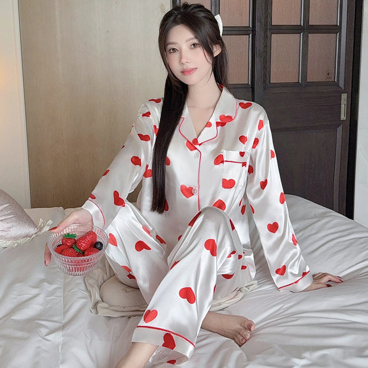 Ladies' loungewear set, two-piece, ice silk feel, heart pattern