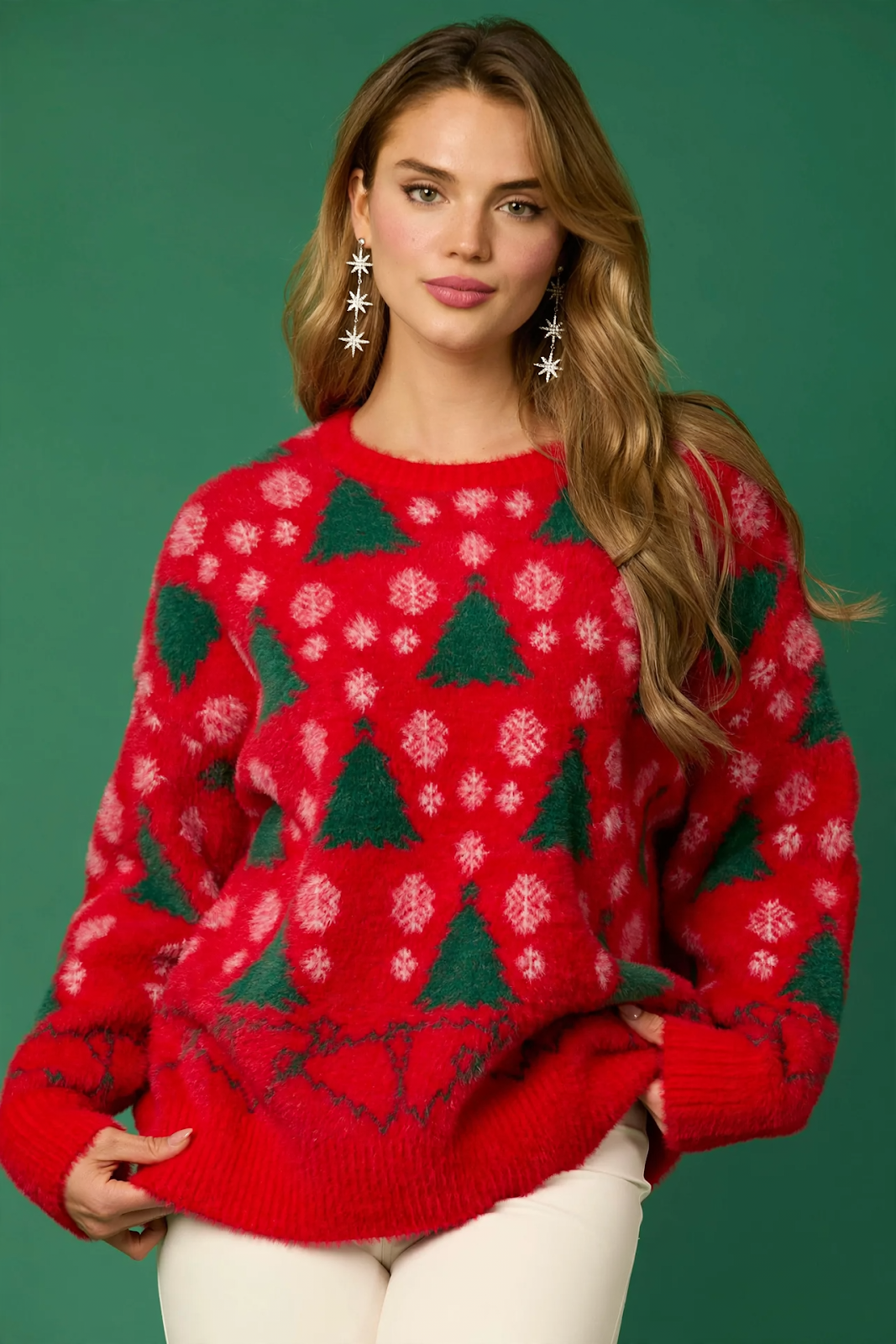 Ladies' Christmas sweater with reindeer and tree motif