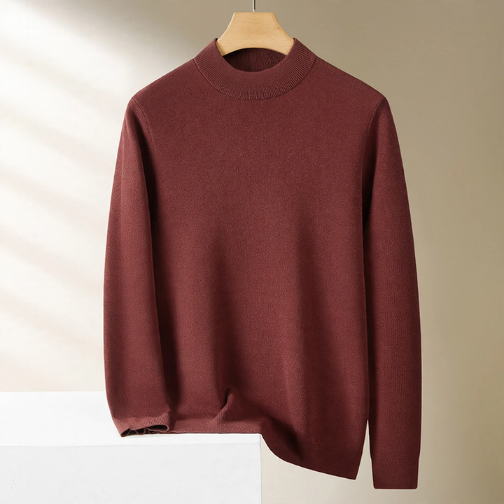 Men's wool pullover, stand-up collar, lined