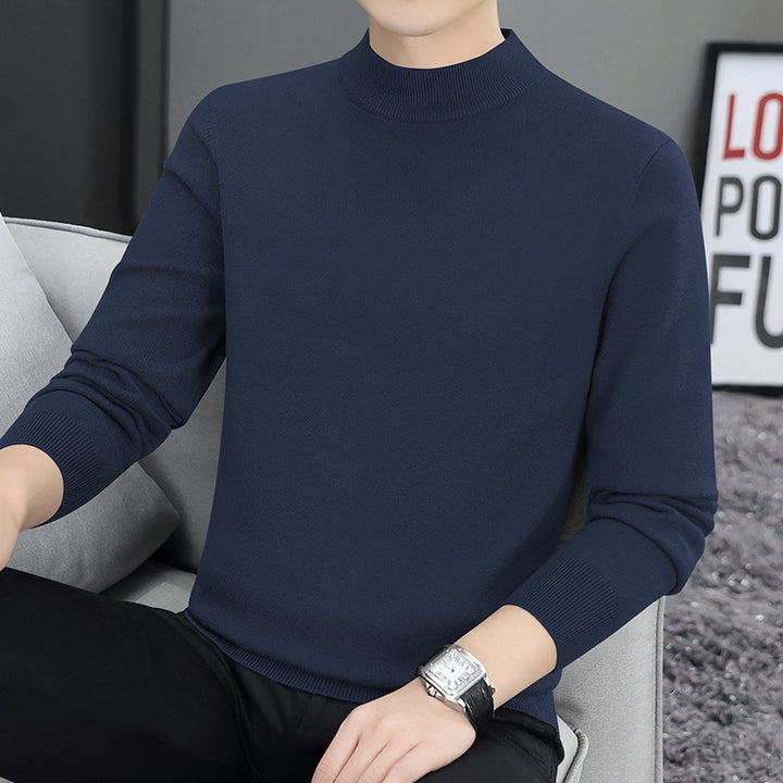 Men's knitted pullover with stand-up collar, lined