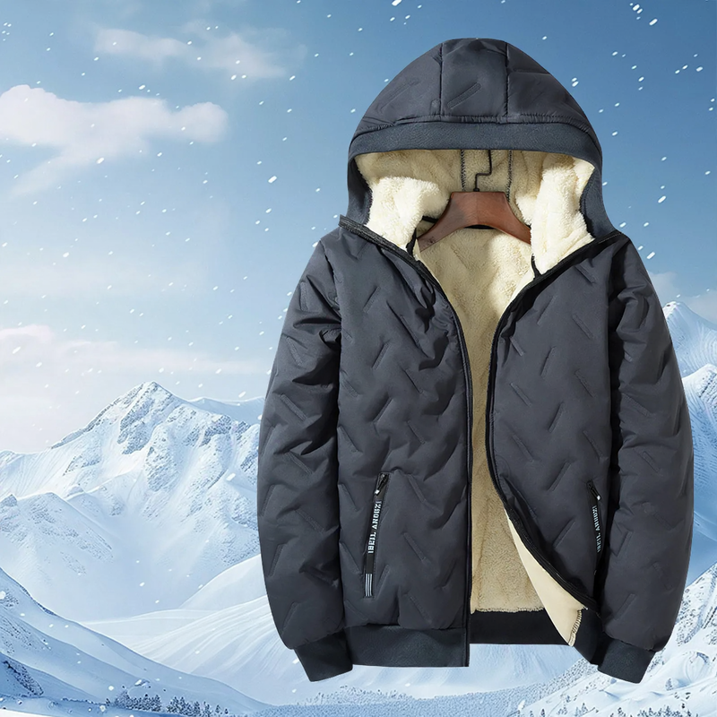 Padded men's winter jacket with hood and graphene insulation