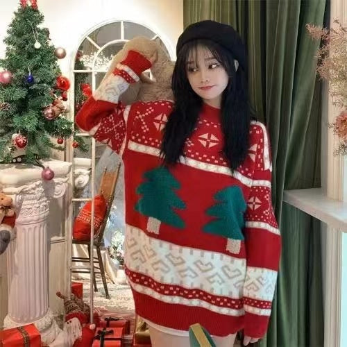 Women's knitted sweater with Christmas motif, loose fit