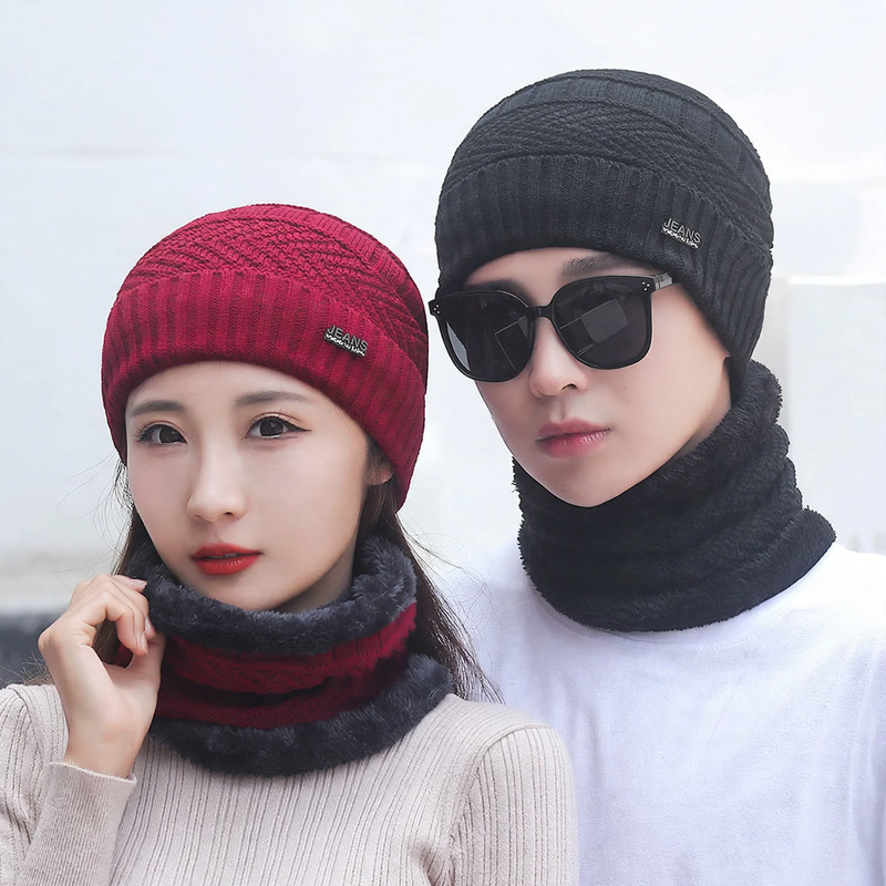 Knit hat and scarf set, lined