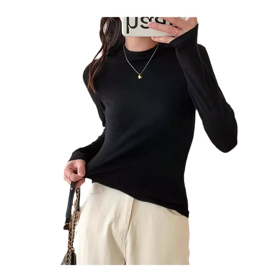 Women's knit shirt with stand-up collar