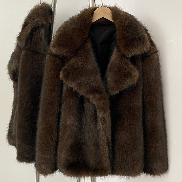 Women’s fur coat, medium length, artificial fur, winter