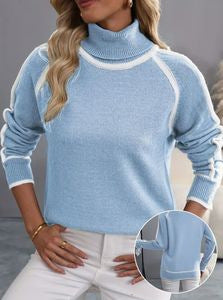 Loose women's knit sweater with high collar