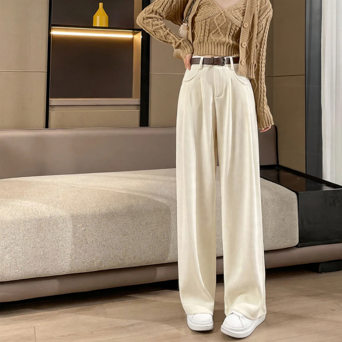 Cord pant with wide leg, high-waist, lined