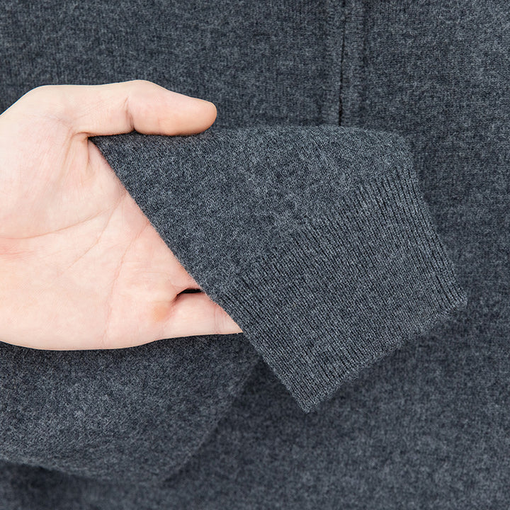 Men's wool pullover with zipper and stand-up collar
