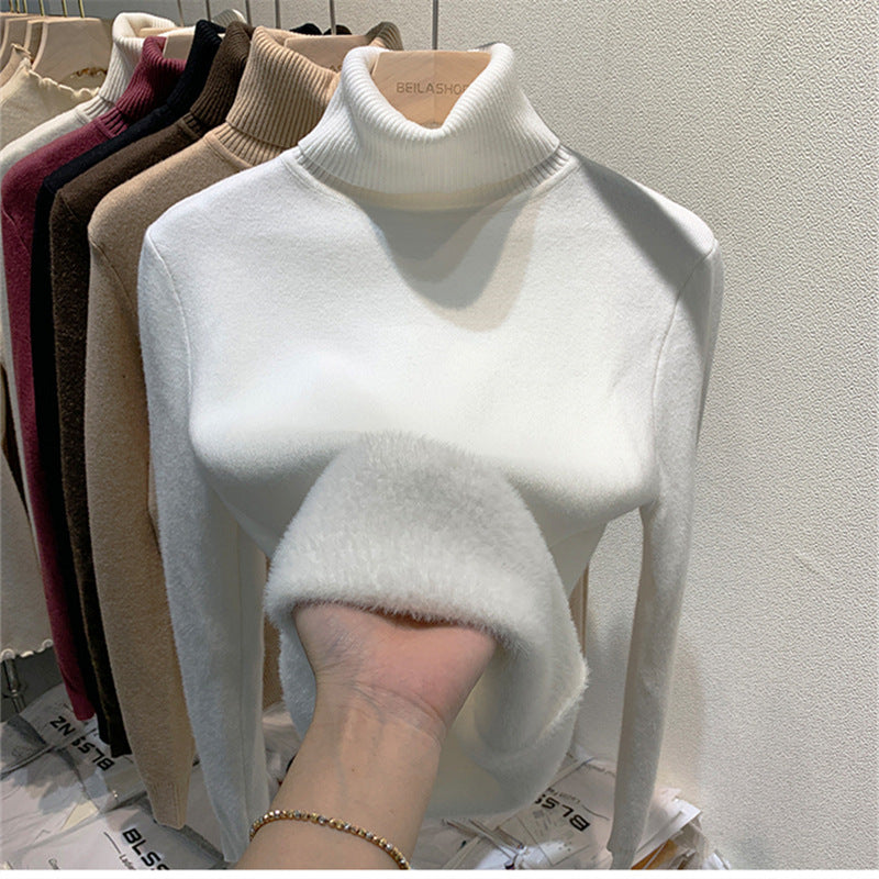 Padded women's knit sweater with high collar