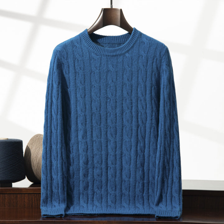 Men's cashmere sweater, cable pattern, heavy knit design