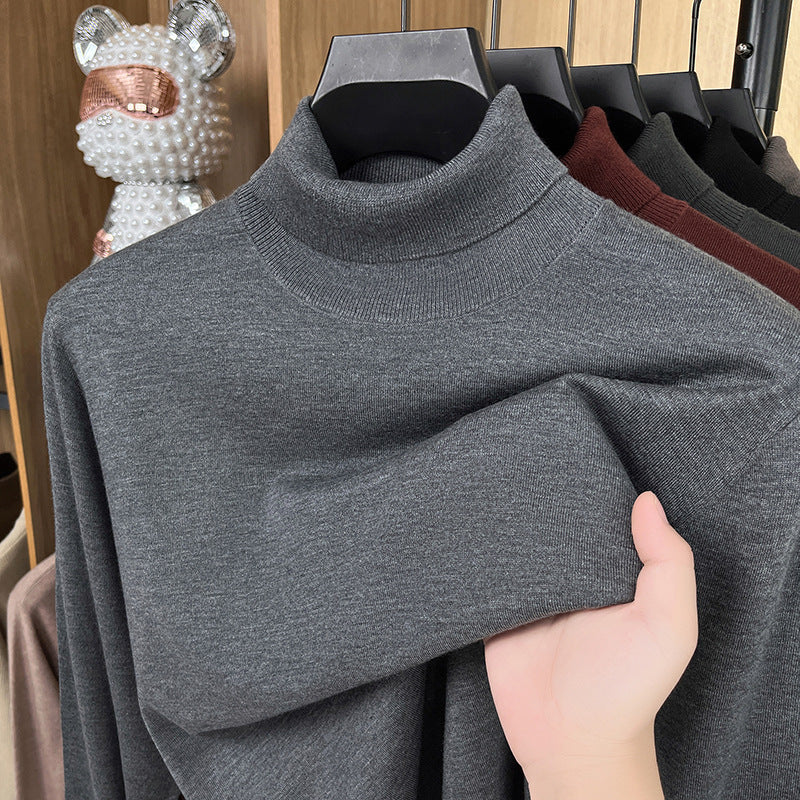 Men's pullover made of silk and sheep wool, stand-up collar