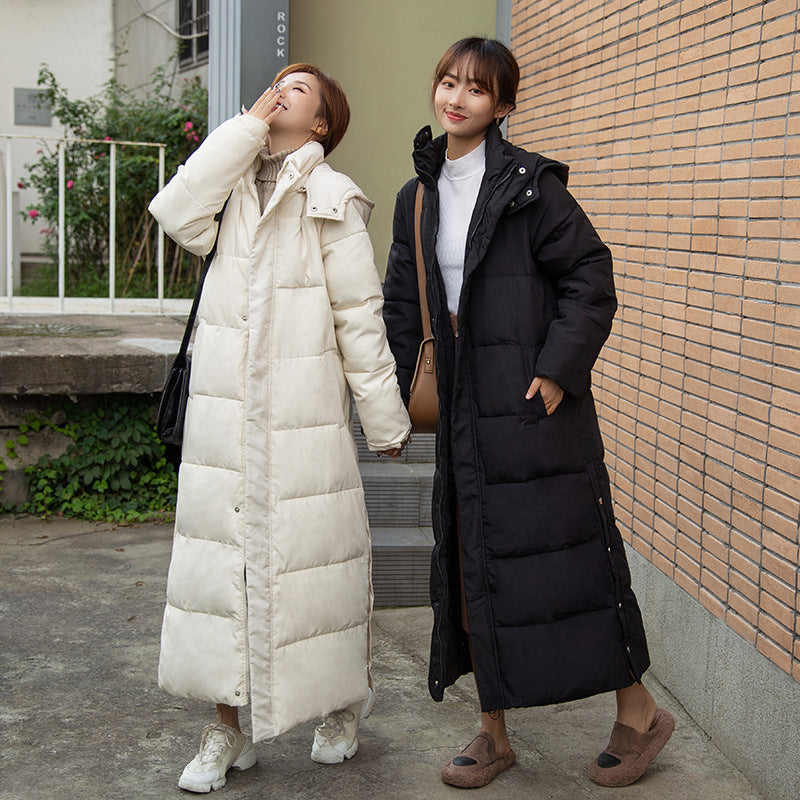 Long women's winter jacket with hood, lined