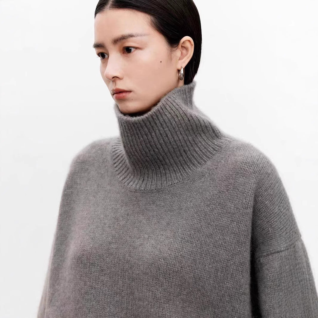 Ladies' wool sweater, high collar, loose fit, winter