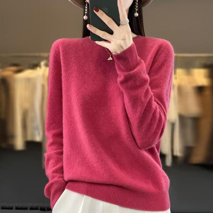 Women's wool sweater, crew neck, loose fit