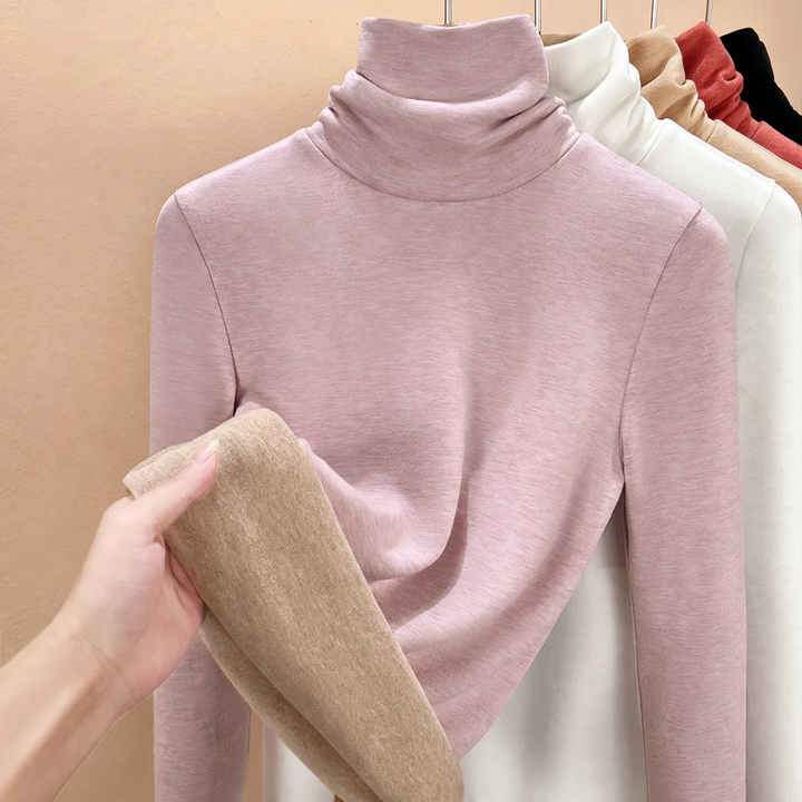 Padded knitted sweater with high collar