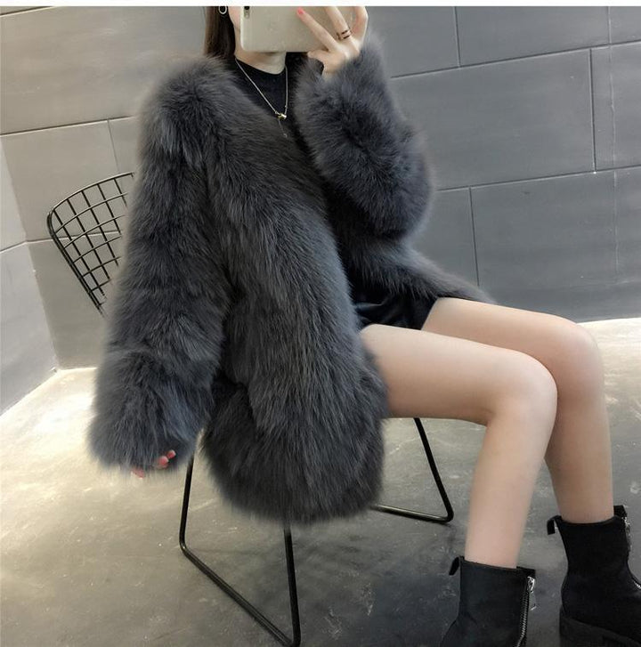 Women's winter coat, faux fur, medium length