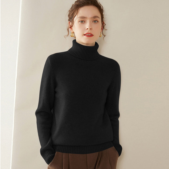 Women's cashmere sweater, high-neck, two-ply, knitted