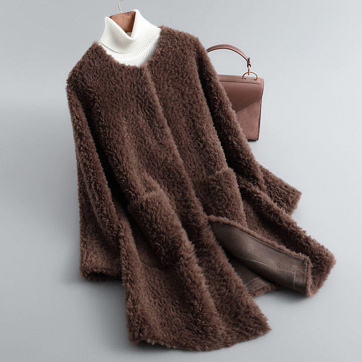 Ladies Sheepskin Coat, mid-length, Granulate Look