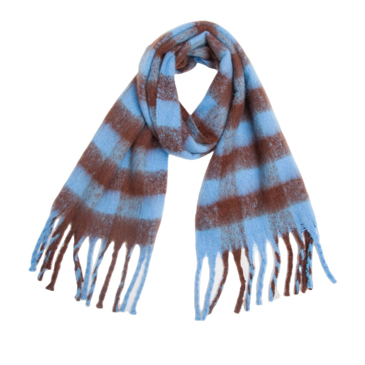 Thick scarf with fringes, checked