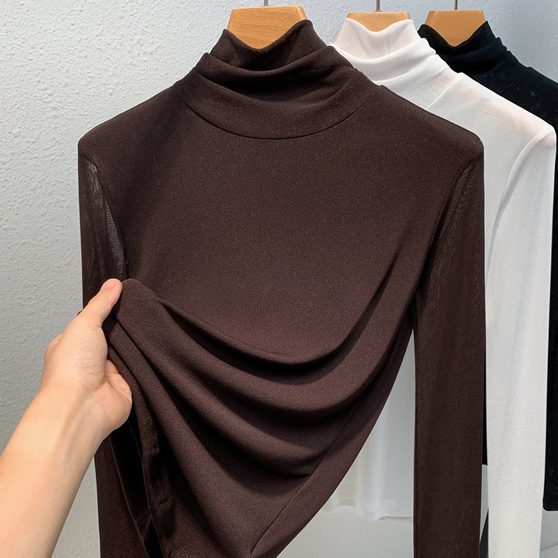 Women's turtleneck top, mesh fabric, lined