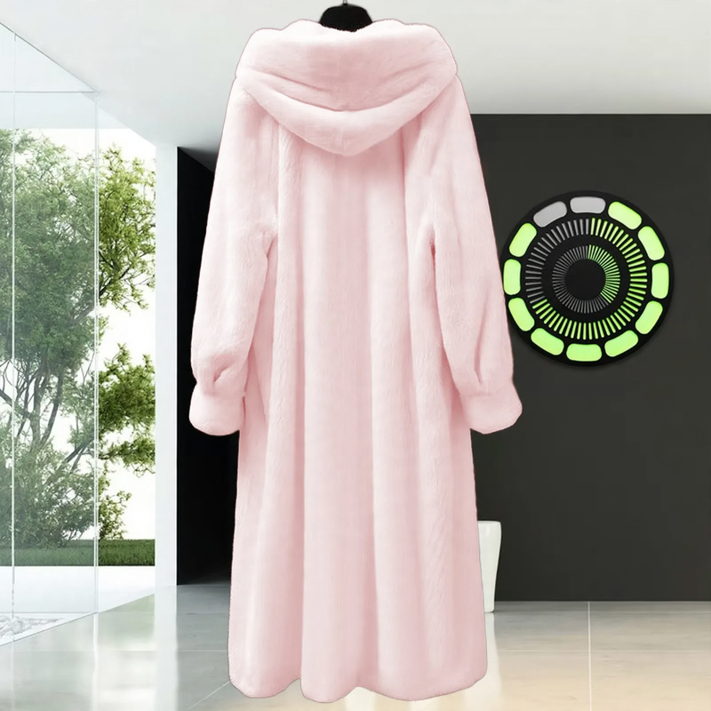 Mid-length coat in mink fur look with hood
