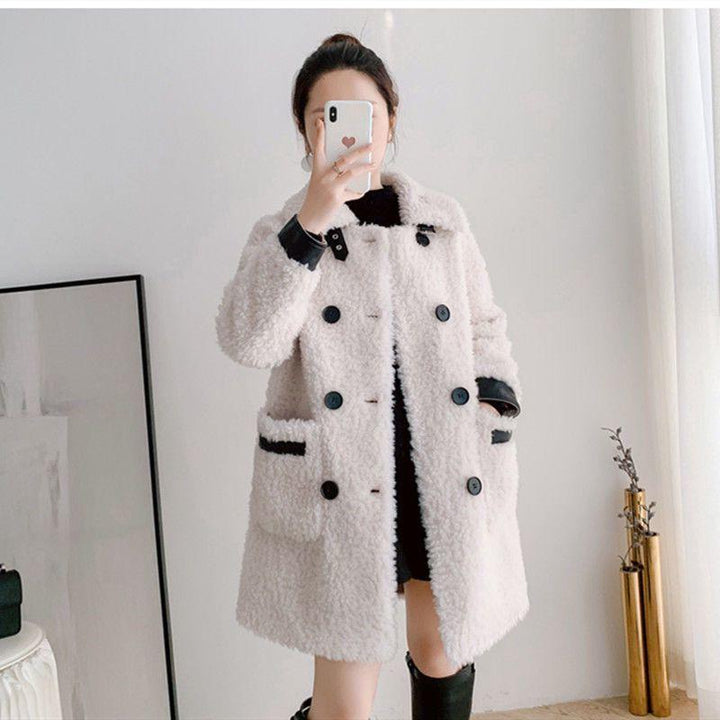 Mid-length lambskin coat for women