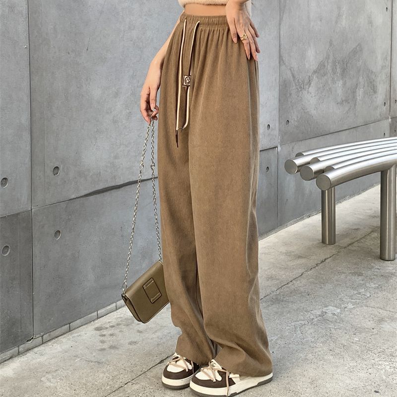 Women's corduroy pants with wide leg and drawstring