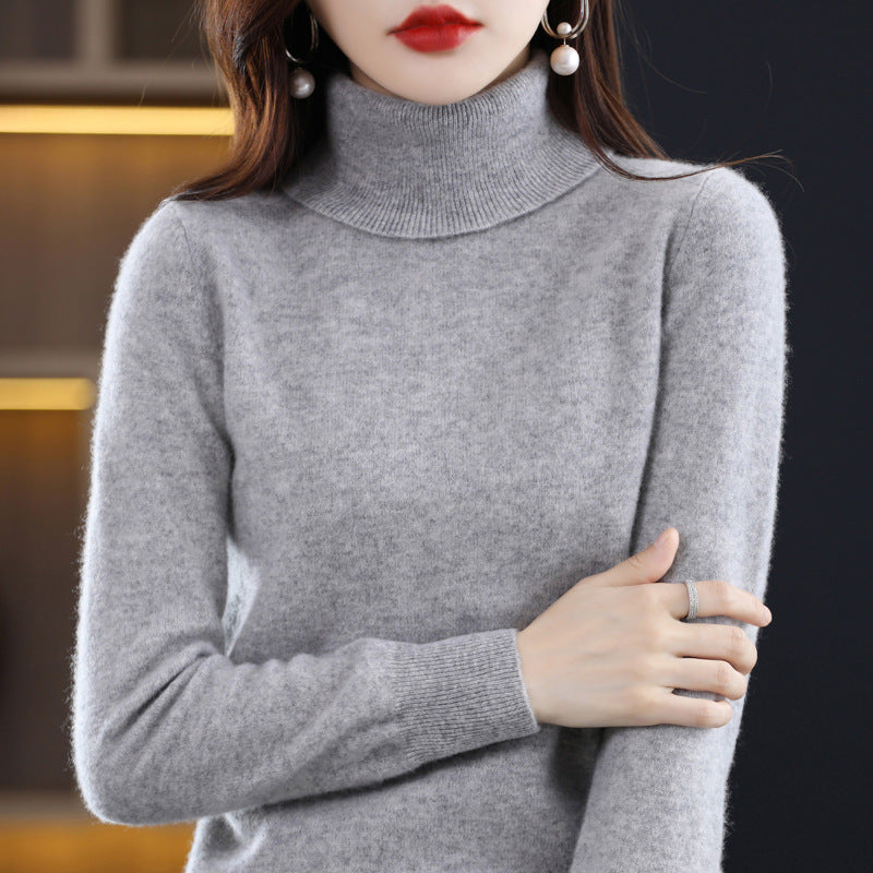 Elegant women's turtleneck sweater, knit, loose fit