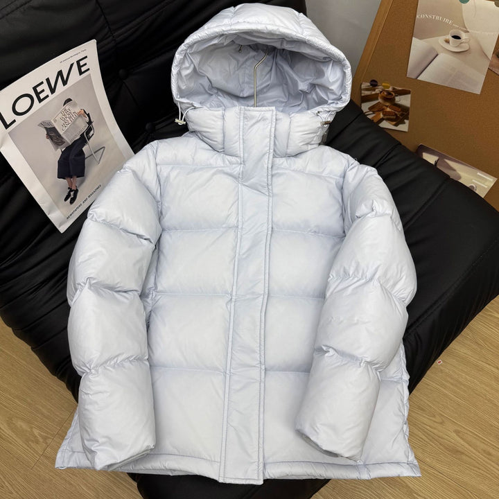 Short women's down jacket with removable hood